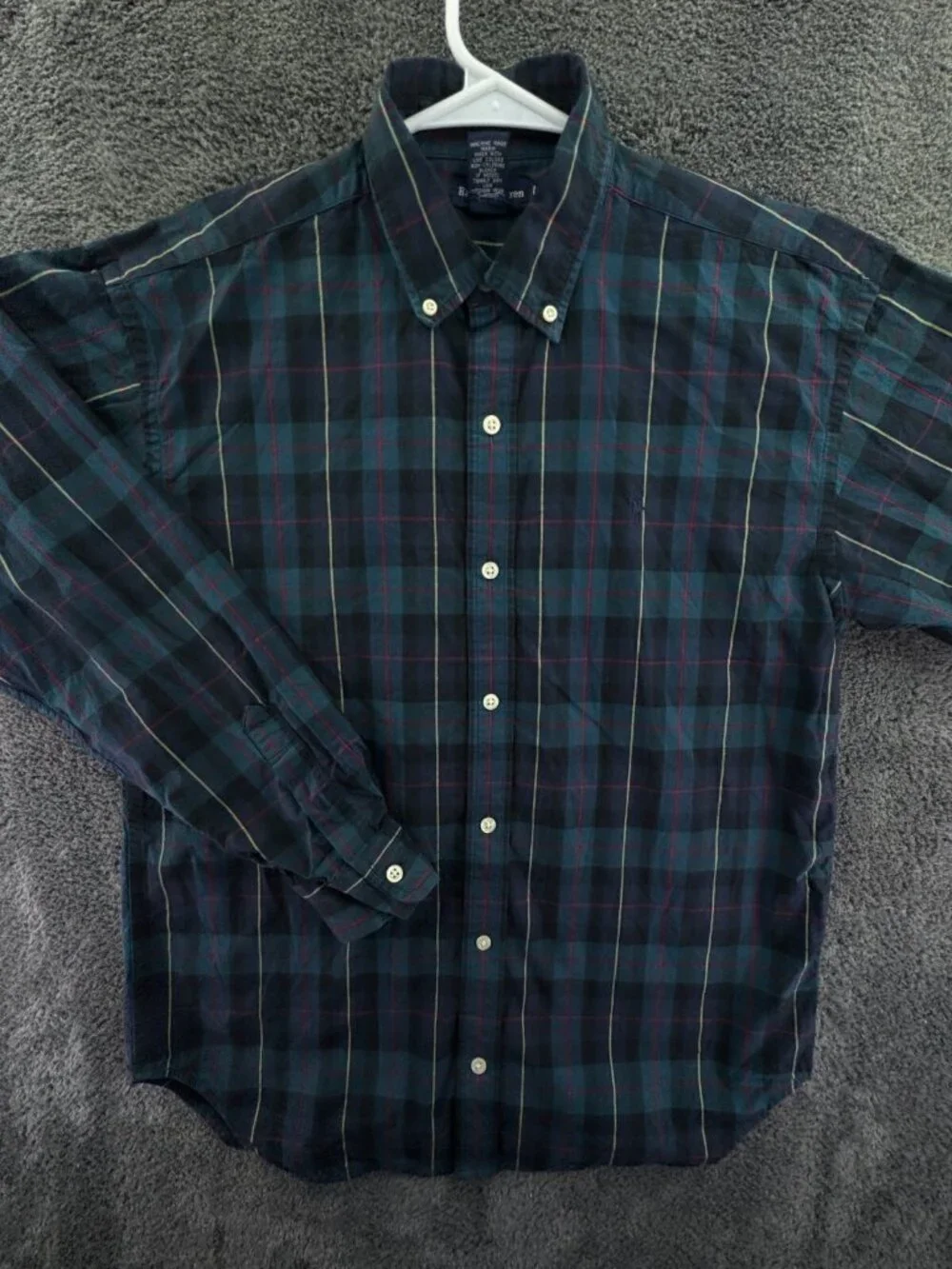 Ralph Lauren Boys Long Sleeve Button Up Shirt Green Plaid Large Cotton Pony Logo
